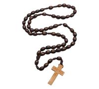 Beimus Rosario de cuentas de madera con cuentas naturales y cruces colgantes para oración, meditaciones, elegante rosario de granos de madera, Length 47.5cm, Hemu