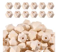 beinkmake 100 cuentas de madera con forma geométrica con agujeros de 20 mm, cuentas de poliedro geométricas sueltas naturales para manualidades, joyas, creaciones de proyectos de bricolaje