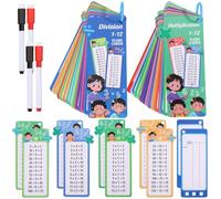 beinkmake 30 tarjetas de multiplicación y división, hojas de matemáticas educativas reutilizables con 4 bolígrafos de borrado en seco, 2 anillos, autocomprobación, aula, hogar, ayudas de aprendizaje