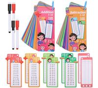 beinkmake 30 tarjetas de suma y resta, hojas de matemáticas reutilizables con 4 bolígrafos de borrado en seco, 2 anillos, autocomprobación para aula, ayuda de aprendizaje en casa, juegos de números
