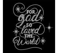 beinkmake Hotfix - Calcomanías autoadhesivas de diamantes de imitación de cristal con texto en inglés "God So Loved the World", para ropa, bolsos, sombreros, pantalones, decoración de bricolaje