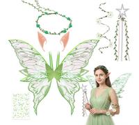 Beipegin Alas de Hada Alas de Mariposa Varita Mágica Pegatinas Orejas Elfo Corona de Flores Brazalete de Flores Disfraz Hada Mujer para Halloween Carnaval Fiesta