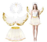 Beipegin Disfraz Angel Mujer Falda Tutú Diadema Corona Alas Angel Disfraz Diosa Griega Romano Hada Angelito para Disfraces Navidad Halloween Fiestas