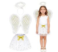Beipegin Disfraz Angel Niña Falda Tutú Alas de Angel Blancas Diadema Disfraz Angelito Hada para Disfraces Navidad Halloween Fiestas
