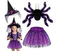 Beipegin Disfraz Araña Niña Sombrero de Bruja Tutú Alas Araña Disfraz Bruja Vampiro Halloween Carnaval Mascarada Cosplay Fiesta