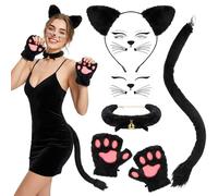 Beipegin Disfraz Gata Mujer Accesorios Orejas Gato Cola Guantes Gargantilla con Campana Disfraz Halloween Carnaval Cosplay Adultos