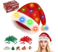 Beipegin DIY Gorro Navidad con Lámpara LED y Parches de Letras A-Z para Personalizar tu Gorro Papa Noel para Adulto - Pila No Incluida