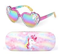 Beipegin Gafas de sol Niña Gafas Corazon Gafas de sol Unicornio UV400 Protección Rayos Decorativas y Funda Gafas Fiesta Niña 3 Años a 10 Años