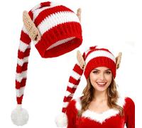 Beipegin Gorro Elfo Navidad con Orejas Gorros Navidad Divertidos Sombrero de Punto Invierno Disfraz Elfo Accesorios Gorros Navideños Fiesta para Adulto