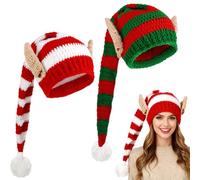Beipegin Gorro Elfo Navidad con Orejas Gorros Navidad Divertidos Sombrero de Punto Invierno Disfraz Elfo Accesorios Gorros Navideños Fiesta para Adulto Niño