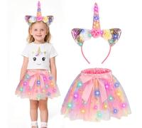 Beipegin LED Disfraz Princesa Niña Disfraz Sirenita Unicornio Falda Tutú Diademas Vestido de Princesa Fiesta de Cumpleaños Navidad Halloween