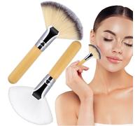 BEIQIYA 2 cepillos para abanico, herramientas aplicadoras suaves de máscara facial, esteticista para mujeres, maquillaje en polvo, rubor, resaltado facial, blanco y marrón