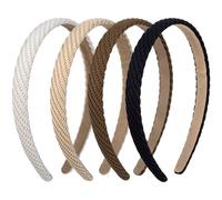 BEIQIYA 4 diademas para mujer, antideslizantes, de colores sólidos, diademas de punto fino, accesorios de moda para el cabello para peinados finos, gruesos, largos, rizados, rectos, color negro, café