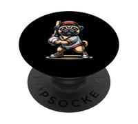 Béisbol Gracioso Pug Cachorro Bateador PopSockets PopGrip Adhesivo