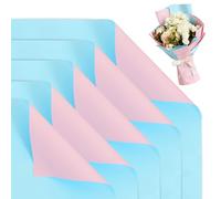 BEISHIDA 20 piezas de papel de regalo floral mate de doble cara para ramo de flores, papel de regalo impermeable para suministros de floristería, boda, graduación, embalaje de regalo, rosa y azul