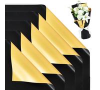 BEISHIDA 20 piezas de papel de regalo floral mate de doble cara para ramo de flores, papel de regalo impermeable para suministros de floristería, boda, graduación, embalaje de regalo, negro y dorado