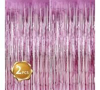 BEISHIDA Paquete de 2 Cortinas de Flecos de Aluminio, Cortinas metálicas de oropel Rosa, telón de Fondo de Fotos para Boda, Compromiso, Despedida de Soltera, cumpleaños, Despedida de Soltera,
