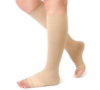 Beister Calcetines médicos de compresión de punta abierta hasta la rodilla para mujeres y hombres, firmes 20-30 mmHg, medias de apoyo graduado para venas varicosas, edema, vuelo, embarazo (un par)