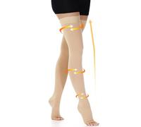 beister Medias de compresión médicas para mujeres y hombres, 15-20 mmHg, punta abierta, calcetines de compresión largos con banda de silicona, clase 1, medias de soporte para muslos para varices