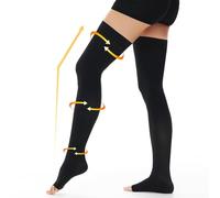 beister Medias de compresión médicas para mujeres y hombres, 15-20 mmHg, punta abierta, calcetines de compresión largos con banda de silicona, clase 1, medias de soporte para muslos para varices