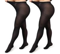 beister Medias de mujer de talla grande, 2 pares de medias opacas 80D de cintura alta, medias suaves de color sólido, Negro, 3XL