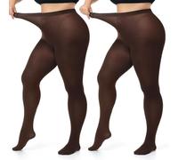 beister Medias de talla grande para mujer, 2 pares de medias opacas 70D de cintura alta, medias suaves de color sólido para mujer, Marrón, XL