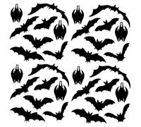 Beistle 00483-4 hojas (32 piezas) de murciélagos negros para ventana, decoraciones espeluznantes e inquietantes de Halloween, fabricadas en Estados Unidos desde 1900, plástico