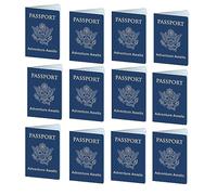 Beistle 12 Piece Fake Passports For Around The World Travel Theme Suministros y Recuerdos para Fiestas, Fabricados en Estados Unidos Desde 1900, Papel, Azul/Dorado/Blanco