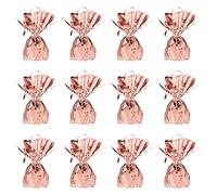 Beistle 12 piezas de plástico metálico envuelto en oro rosa rosa soporte para globos de mesa para bodas, día de San Valentín, decoraciones y suministros de fiesta de cumpleaños, 5 x 2.25 pulgadas