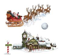 Beistle 20204 Printed Santa's Sleigh and Workshop Props, 8" to 62", 4 Pieces In Package