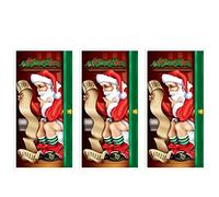 Beistle 3 piezas de plástico para puertas de baño de Papá Noel para decoración navideña en el hogar, uso en interiores y exteriores, 5 pies x 30 pulgadas, multicolor