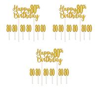 Beistle 53523-80 Happy 80th - Decoración para tarta de cumpleaños, 3 piezas, 15,2 x 21,6 cm, color dorado y blanco