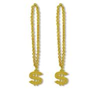Beistle 53649 Collares de cadena de plástico con medallón $ 2 piezas 80's Party Supplies Casino Favors, 38 pulgadas, Oro, 38", Plástico