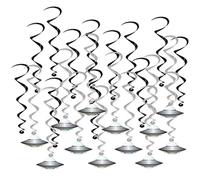 Beistle 53763 - Platillo Volador con espirales Colgantes, 24 Piezas, Decoraciones del Espacio Exterior, Suministros para Fiestas alienígenas, Papel, Negro/Plata/Blanco/Azul/Verde