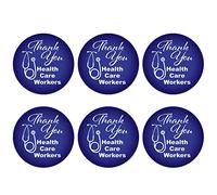 Beistle 6 piezas de Thank You Health Care Workers personal médico apreciación primera respuesta botón pin pin pin pin party suministros y favores, 2 pulgadas, azul/blanco