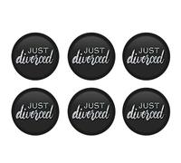 Beistle 6 piezas Prismatic Just Divorced Party Supplies Pinback Botones para decoración de salidas nocturnas para niñas recién solteras, 2 pulgadas, negro/plateado