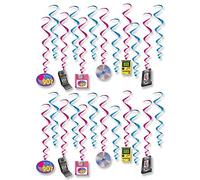 Beistle 90 Count 53489 I Love The 90's Whirls, 24 Piezas, Multicolor, 15"-28"