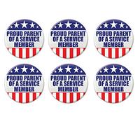 Beistle BT015 - Botones de metal patrióticos orgullosos para padres de un miembro del servicio, 6 piezas, decoración del 4 de julio, accesorios de disfraz, 2 pulgadas, rojo/blanco/azul