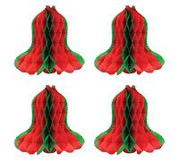 Beistle - Campanas de Papel de Seda de Panal de Abeja, 4 Piezas, Decoraciones de Navidad, Suministros de Fiesta de Invierno, 12 Pulgadas, Rojo/Verde