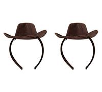 Beistle Cowboy Hat Headbands - 2 Pack Brown Faux Leather Western Mini Cowgirl Hats on Snap-On Fabric Headbands, Rodeo Party Favors, Country Themed Photo Booth Props and Adult Costume Accessories