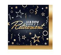 Beistle Happy Retirement - Servilletas desechables de 2 capas, color negro y dorado, paquete de 32 unidades