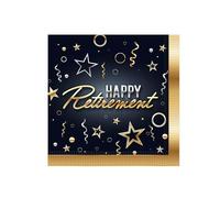 Beistle Happy Retirement - Servilletas desechables de 2 capas, color negro y dorado, paquete de 32 unidades