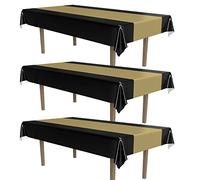 Beistle Manteles de Rayas Negras y Doradas, 54 x 108 Pulgadas, 3 Piezas, Mantel de plástico, Mantel Rectangular, manteles para Fiestas, manteles de graduación, Decoraciones de Noche de premios