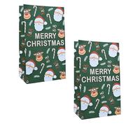 Beistle Paquete de 24 bolsas de papel de Navidad con calcomanías para dulces, Papá Noel y renos, perfectas para recuerdos y regalos de fiesta en el aula, 8.5 x 5 x 2.75 pulgadas, verde/multicolor