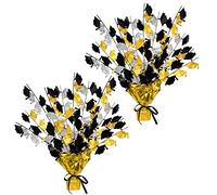 Beistle S50807BKGDSAZ2 - Centro de mesa metálico de 2 piezas para decoración de fiesta de graduación, cinta de alambre de plástico, negro/dorado/plateado