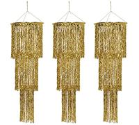 Beistle S57510-GDAZ3 - Candelabros Colgantes de plástico Dorado metálico de Tres Niveles para decoración de Fiesta de Año Nuevo o decoración temática de los años 20