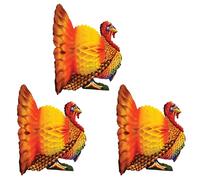 Beistle S99066AZ3 - Centros de mesa de papel de seda de pavo para decoración de fiesta del día de Acción de Gracias, decoración del hogar de cosecha de otoño de otoño, marrón/rojo/naranja/amarillo