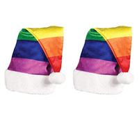 Beistle - Sombreros de Papá Noel de felpa de terciopelo arcoíris, 2 piezas, suministros de fiesta de orgullo, talla única, rojo/naranja/amarillo/verde/azul/morado/blanco