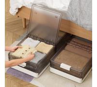 BEITH Caja de Almacenamiento Debajo de la Cama, Cajas Almacenaje Plastico Grandes con 8 Ruedas, Tapa, Método de Apertura y Cierre Bidireccional, Cajas Organizadoras Ropa Apilable, Plegable