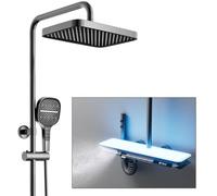 BEITH Sistema de Ducha Termostático, Moderno Lujoso 6 Funciones Columna de Ducha con Masaje Corporal, Lluvia, Cascada Cuadrado Set De Ducha con Grifo, Teclas del Piano, Pantalla Digital, Altura Fija